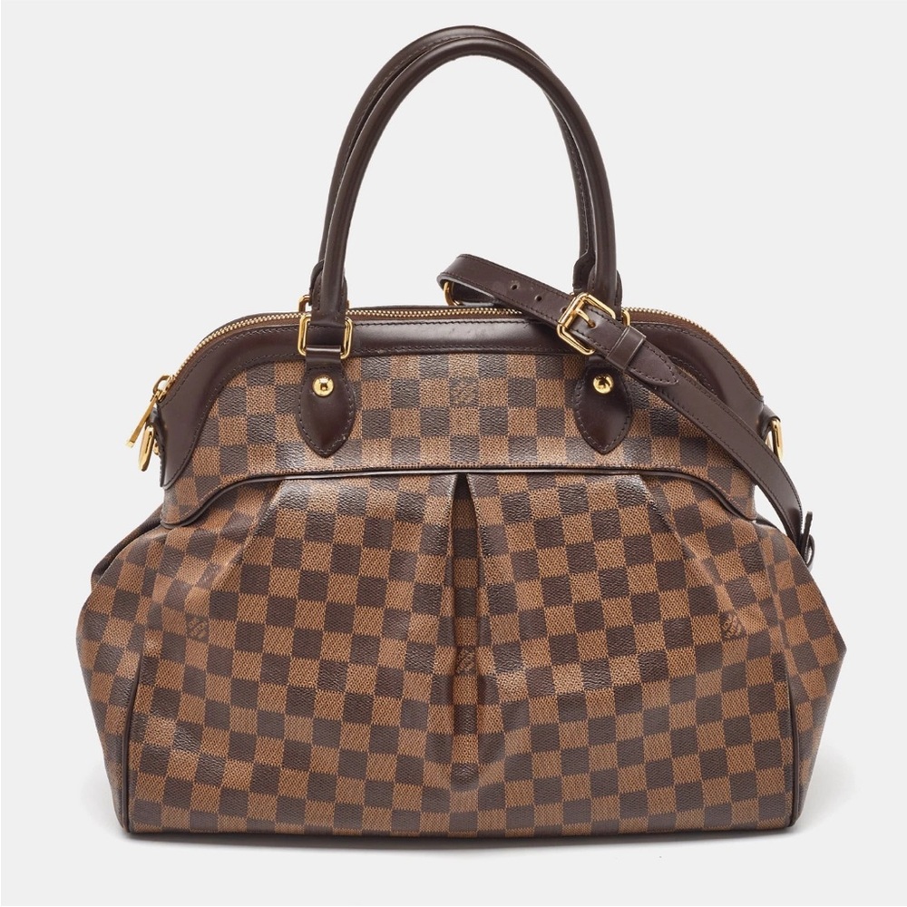 AUTH 2010 LOUIS VUITTON EBENE TREVI GM BROWN DAMIER MONOGRAM BAG w 2 WAY STRAP